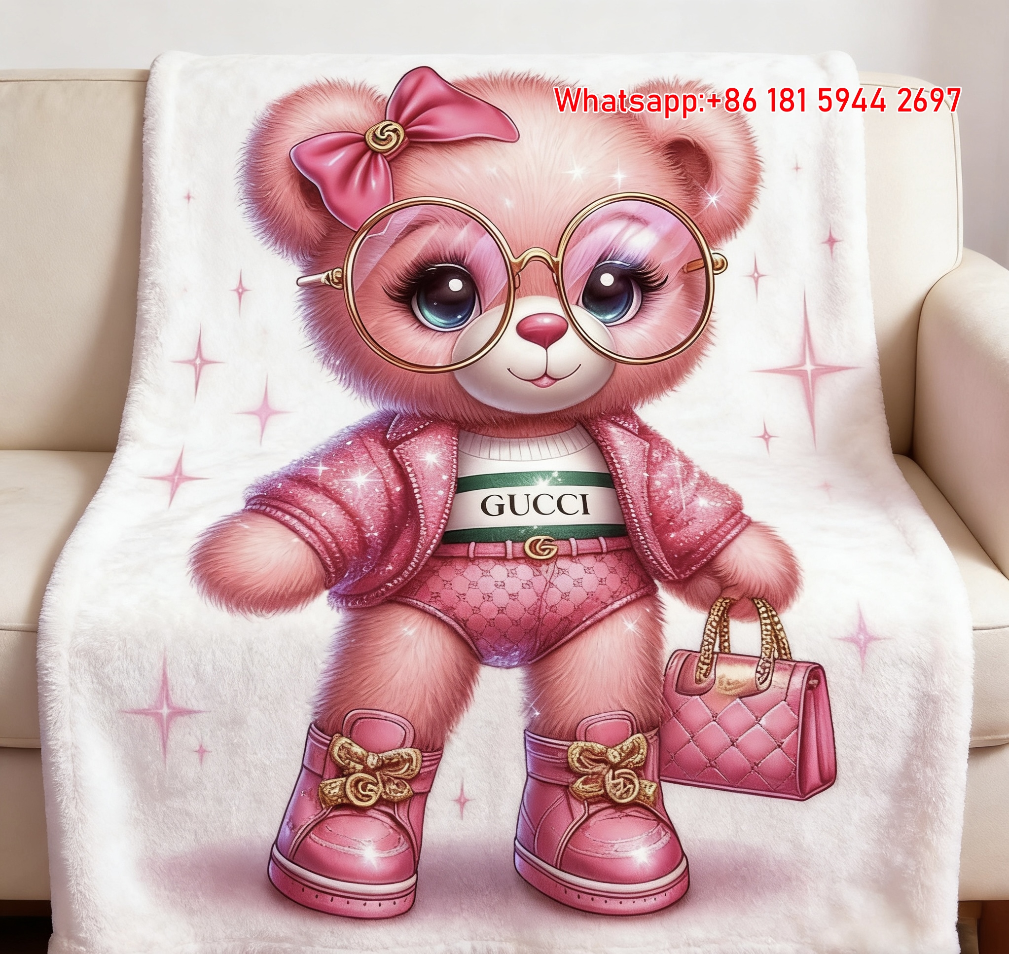 Gucci Pink Glam Teddy Throw Blankets IMG_2996